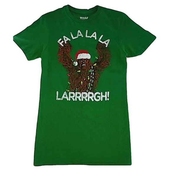 DISNEY STAR WARS Chewbacca Tee Shirt Christmas "Fa La La La" Green Small - Picture 3 of 4
